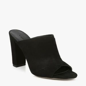 VINCE Heath Black Heeled Sandals / Cross Strap Suede
